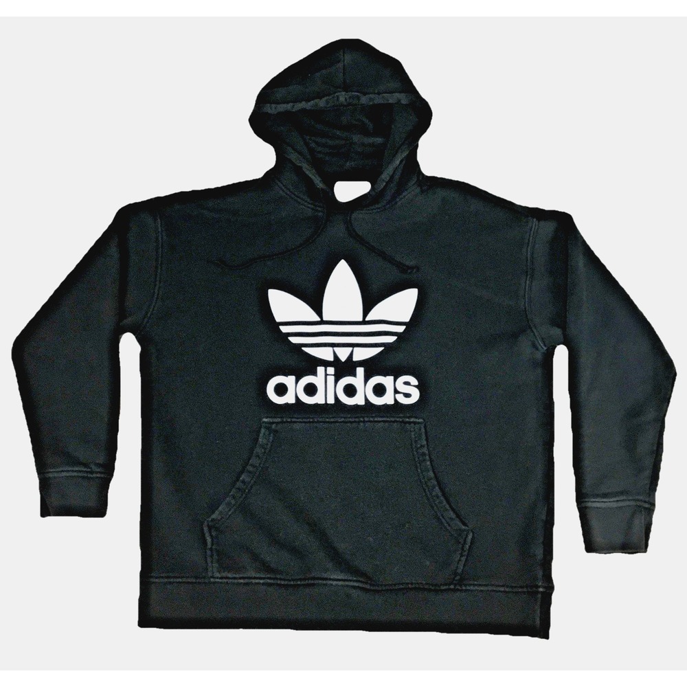 Adidas Originals Mens Trefoil Graphic Pullover Hoodie Black White Large L